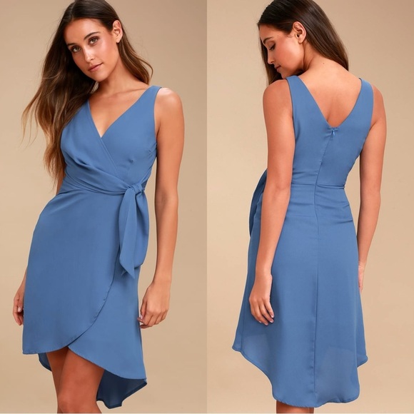 NWT Lulus Baldwin Blue High-Low Wrap Midi Dress‎ - Picture 1 of 8